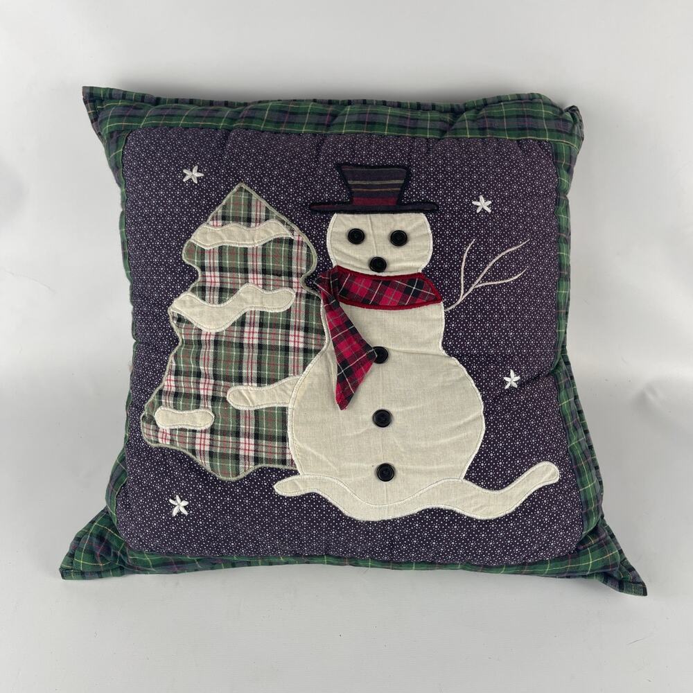 Snowman Patch Pillow Holiday Christmas 16 x 16